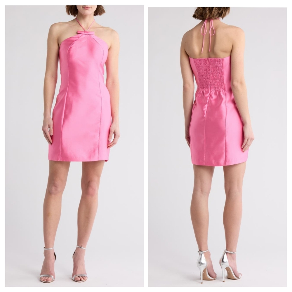 Anthropologie x HUTCH Pink Skylar Halter Bow Mini Dress
